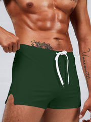Men's Swim Boxers Solid Swimsuit Shorts Pants With Drawstring