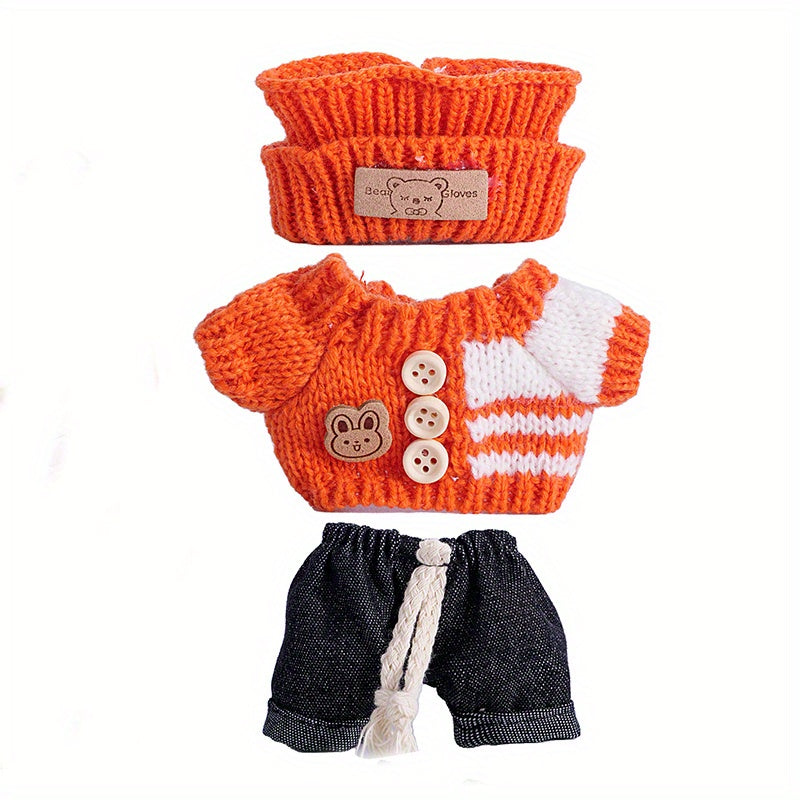 Doll Clothing Set Top Pants Skirt Hat Three Piece Set Plush Clothes Accessories