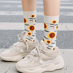 6 Pairs Floral Print Socks Comfy & Breathable Women's Mid Tube Stockings
