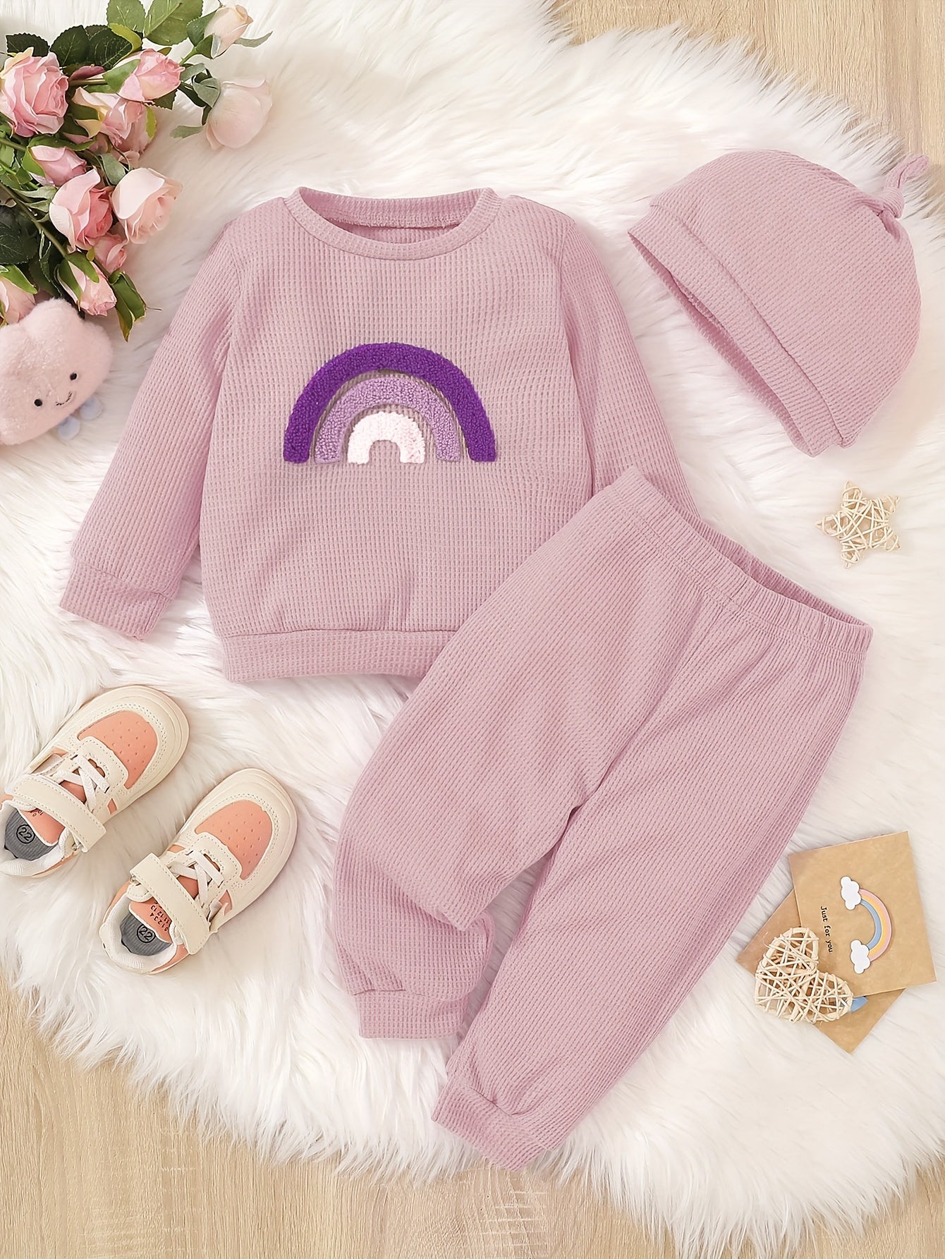 Girls Waffle Top Plaid Pants Toddler Baby Outfit 2pcs