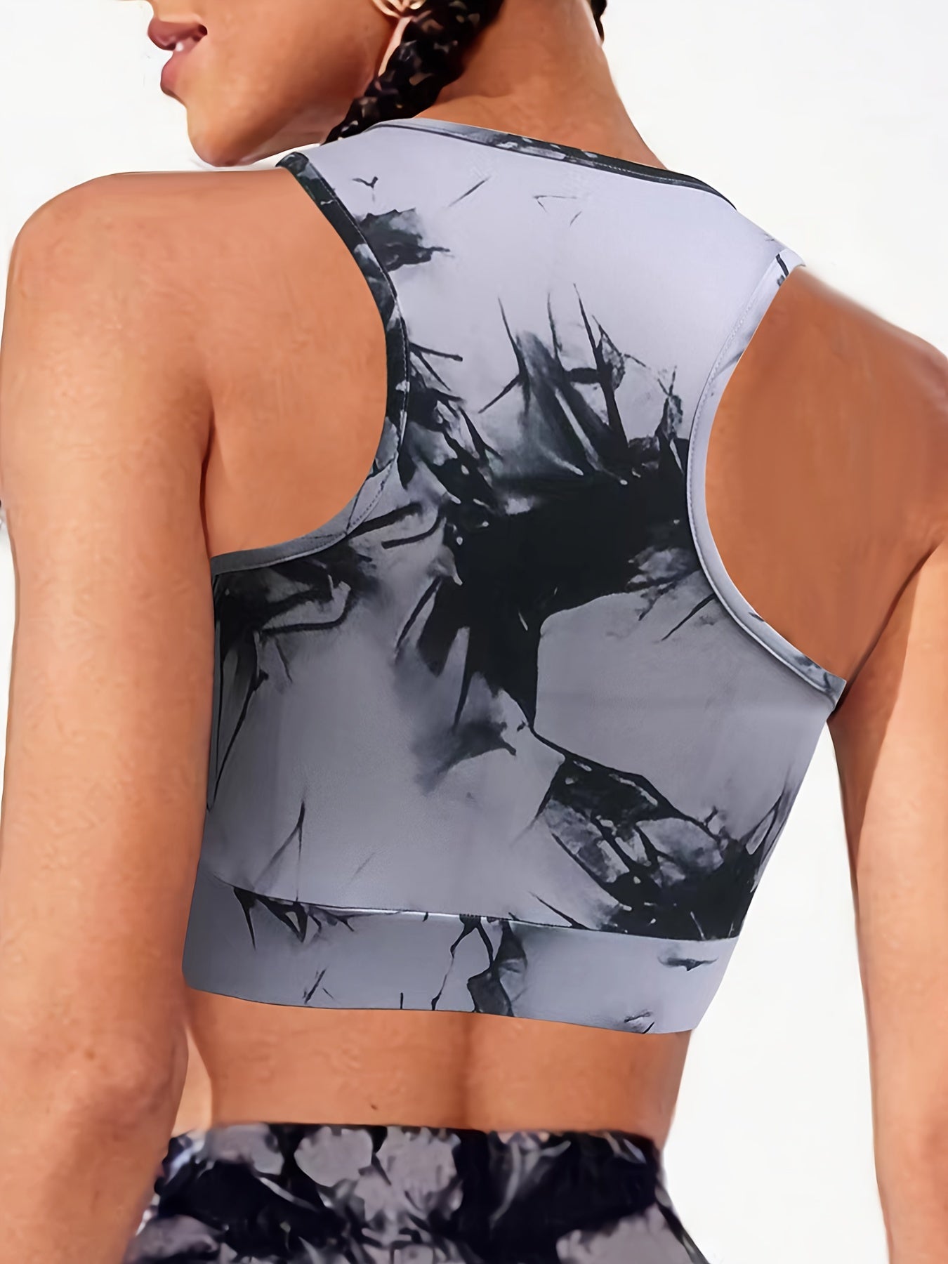 Plus Size Tie Dye Wireless Racer Back Sporty Bra