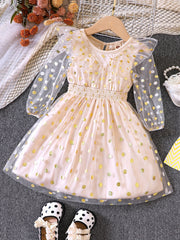 Girl's Golden Dot Long Sleeve Tunic Dress For Party