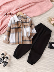 Toddler Boy's Plaid Shirt & Sweatpants Set Casual Outfits Kids Spring Fall