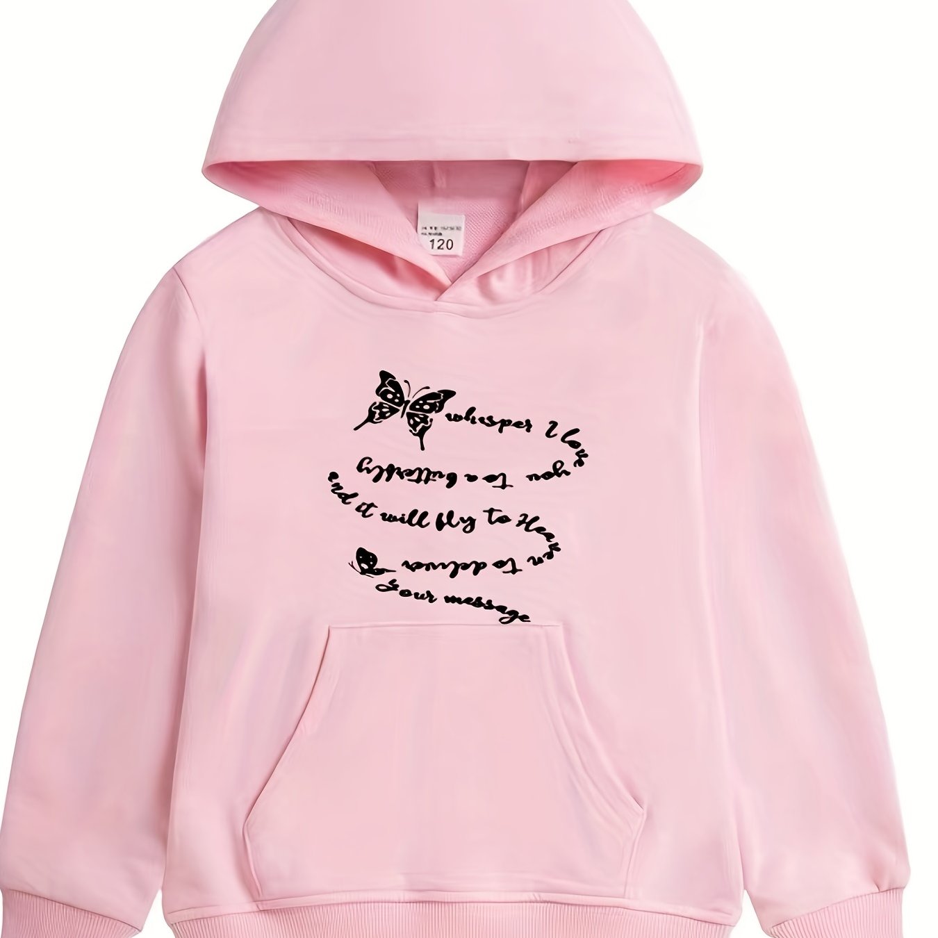 Girls Butterfly Print Hooded Sweatshirt Top Long Sleeve Hoodie Pullovers