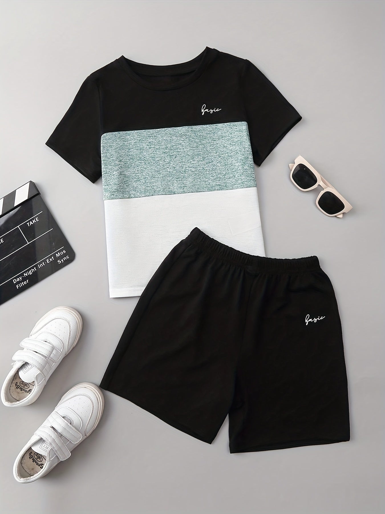 2pcs Boys Casual Short Sleeve T shirt&Shorts Set Summer Kids Clothing