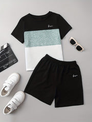 2pcs Boys Casual Short Sleeve T shirt&Shorts Set Summer Kids Clothing