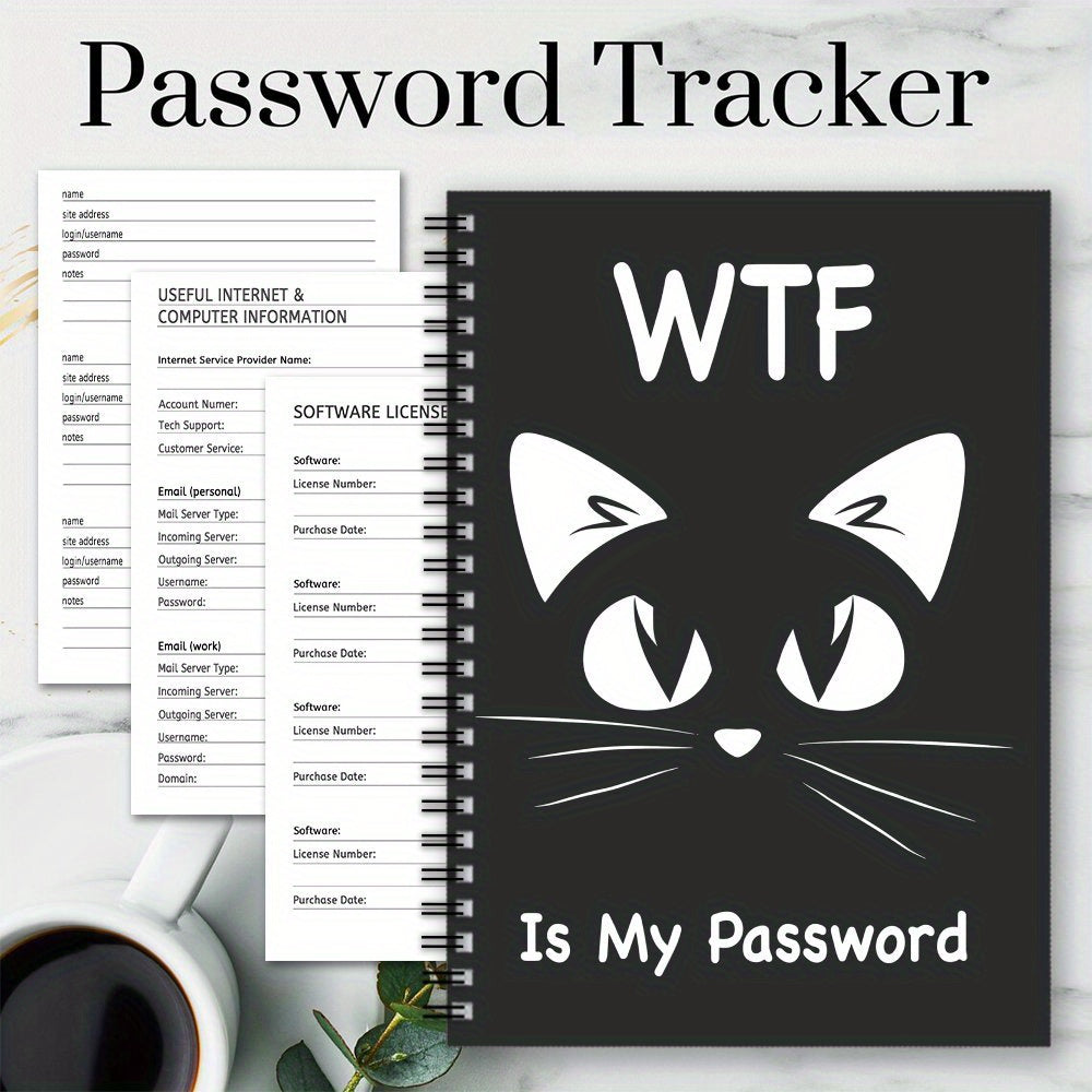 Cute Cat Spiral Password Notebook - Internet & Computer Login
