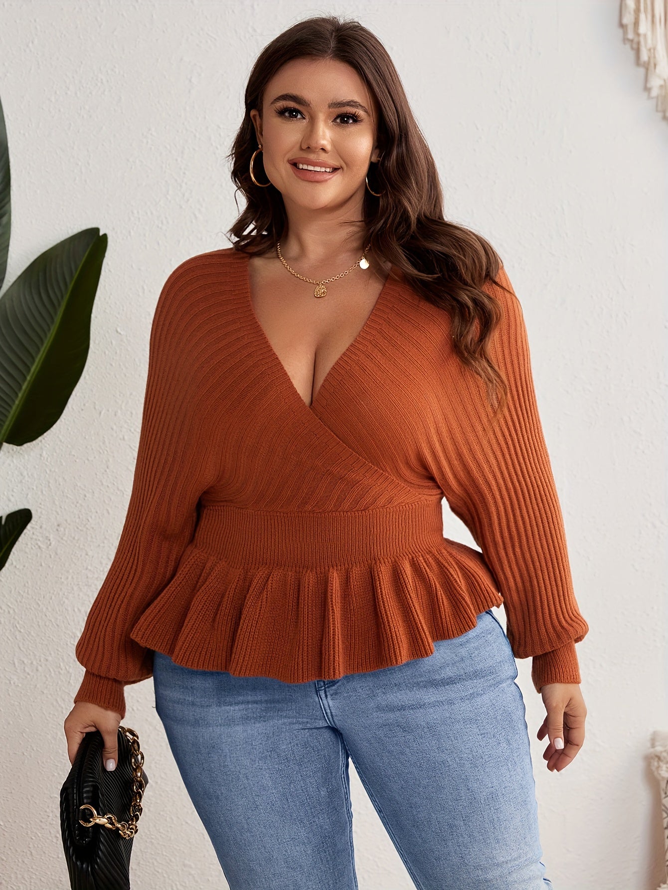 Solid Long Sleeve Ruffle Trim Sweater