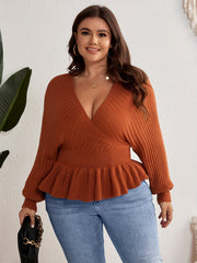 Solid Long Sleeve Ruffle Trim Sweater