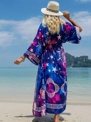 Tie Dye Batwing Cover Up V Neck Loose Fit Beach Cover Up