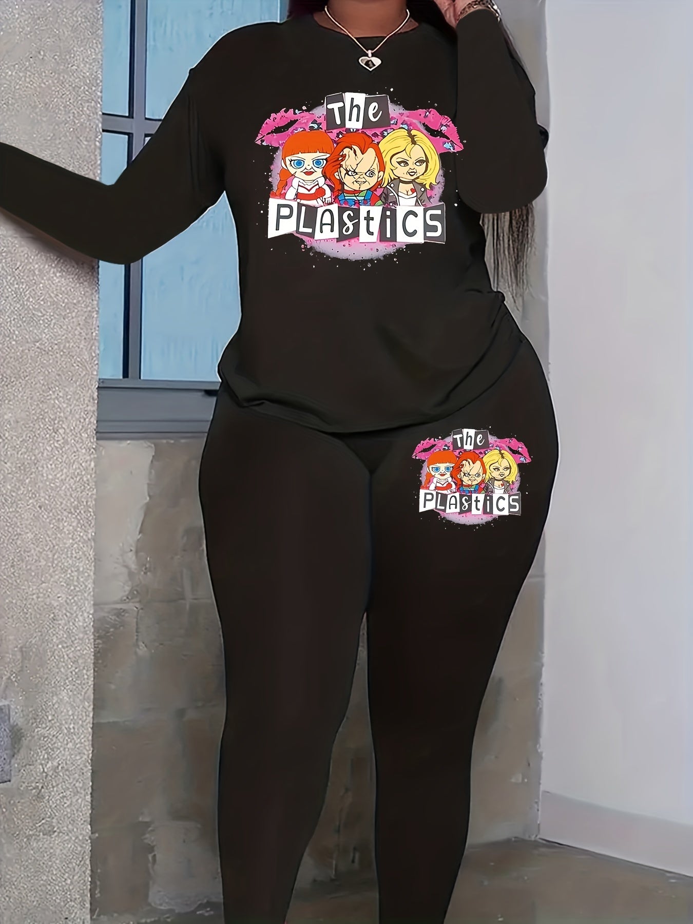 Cartoon Print Tee & Legging Set