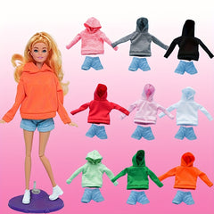 2pcs Doll Clothes Sweatshirt for 11.5 Inch Dolls, Loose Hooded Sweater & Shorts