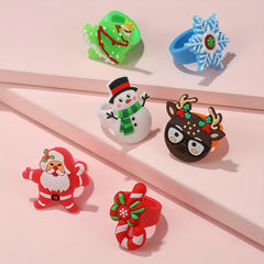 6pcs Christmas PVC Soft Rubber Rings Cartoon Party Gift