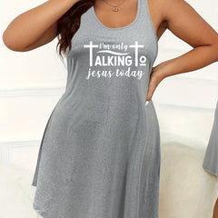 Plus Size Women's Sleep Dress Cross Slogan Print High Stretch Nightdress