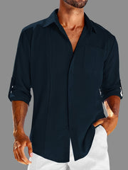 Men's Lace Casual Wrist Long Sleeve Shirt With Chest Pocket
