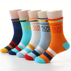 5pairs Kids Block Crew Socks Comfy Toddlers Children's Socks All Seasons