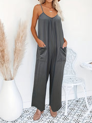 Solid Round Neck Wide Leg Jumpsuit
