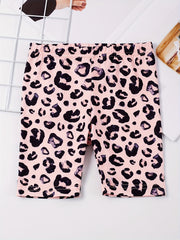 2pcs Toddler Girls Leopard Elastic Waist Biker Shorts Set