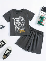 2pcs Dinosaur Print T shirt & Shorts Set For Boys Teen Summer