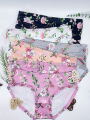 5 Pcs Women's Floral Print Bikini Panties Breathable Plus Size Lingerie