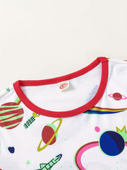 Boys Rocket Print Pajamas Set Long Sleeve Round Neck Top & Pants