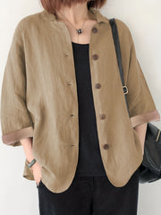 Button Front Long Sleeve Jacket Women's Outerwear