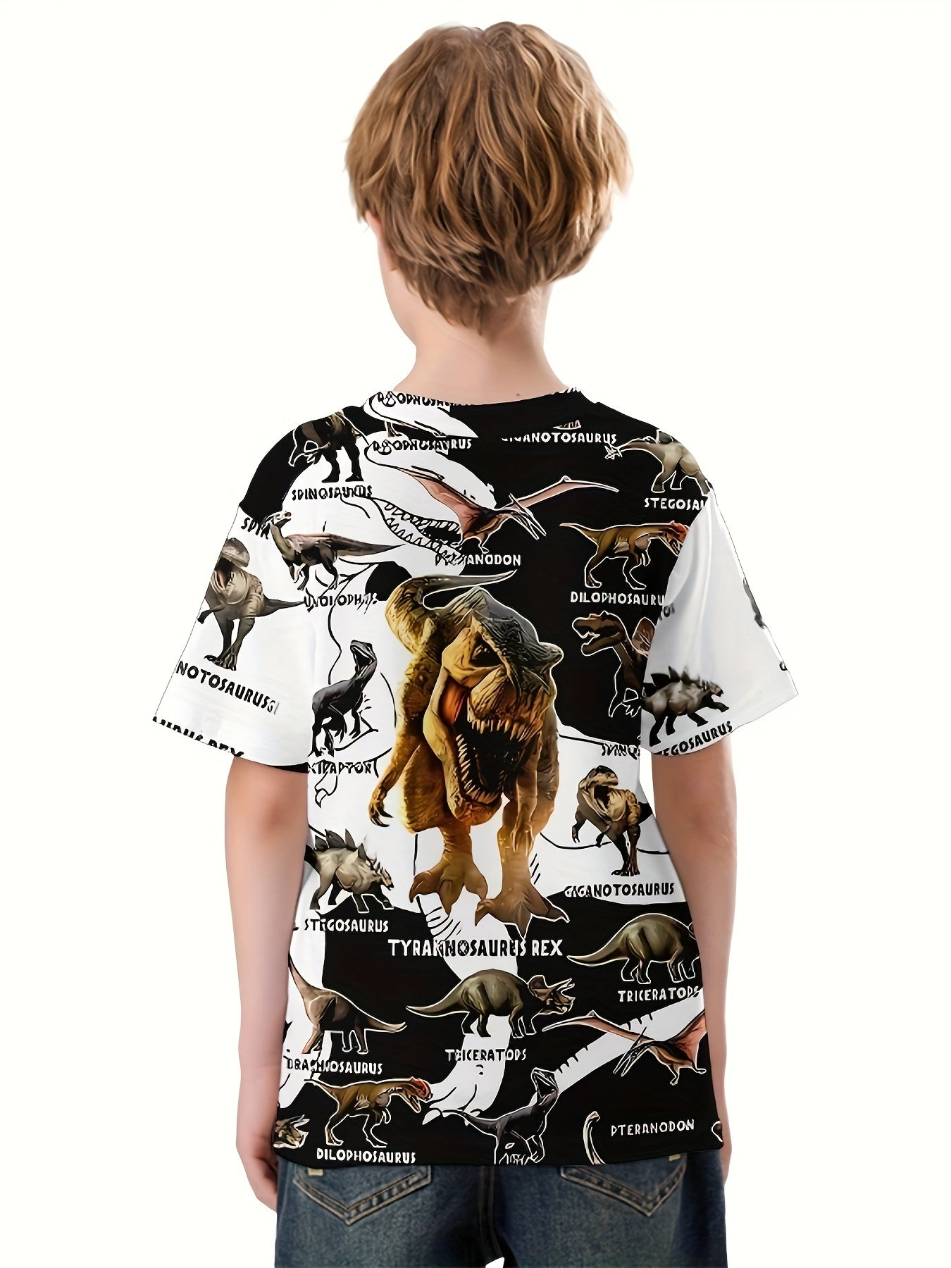 Dinosaur 3D Print Tee Tops Boys Round Neck Short Sleeve T shirt
