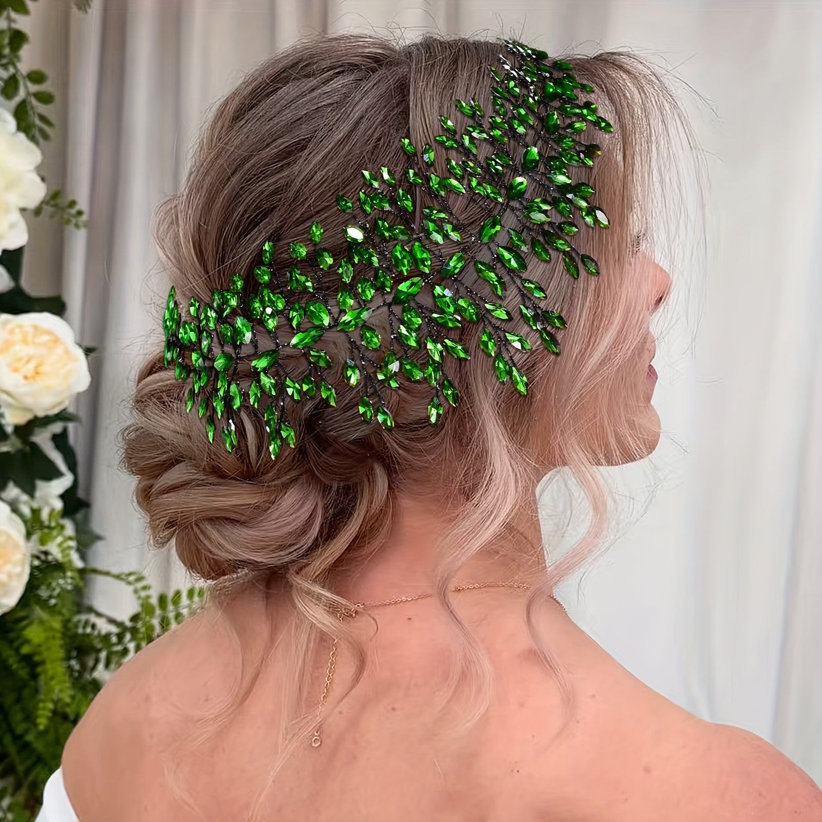 Emerald Green Bridal Headband with Rhinestones