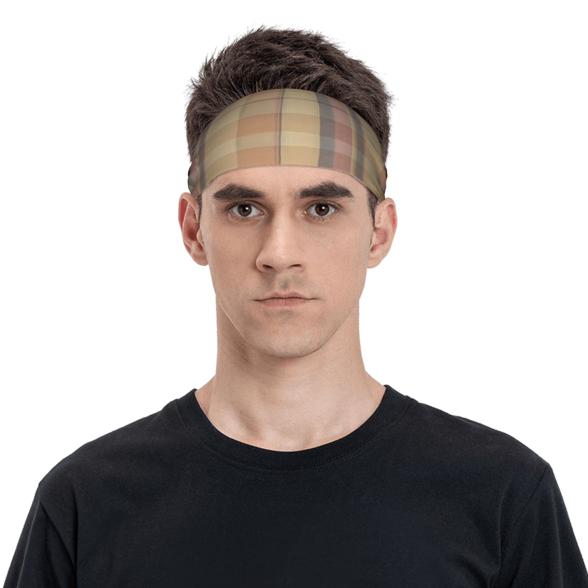 Vintage Plaid Headband Beige Checkered Pattern