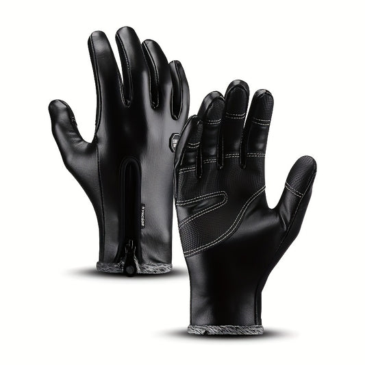 Cycling Gloves PU Leather Warm Gloves Windproof Non-slip Touch Screen Skiing Glo