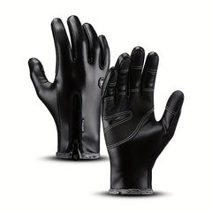 Cycling Gloves PU Leather Warm Gloves Windproof Non-slip Touch Screen Skiing Glo