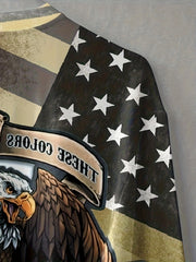 Eagle Flag Print Men's Round Neck Sweatshirt for Autumn Winter