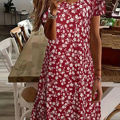 Floral Print Layered Sleeve Round Neck Mini Dress