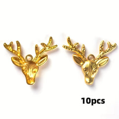 10pcs Retro Christmas Deer Head Pendants Alloy Metal Jewelry DIY