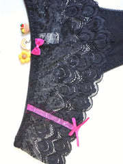 Romantic Lace Thongs with Scallop Trim and Bow Tie