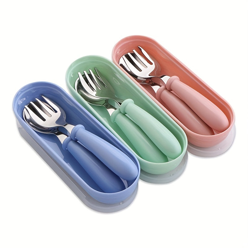 Kids Portable Stainless Steel Spoon Fork for On the Go Meals