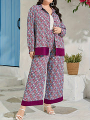 Geometric Print Blouse & Wide Leg Pants Set