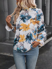 Floral Print Ruffle Trim Plus Size Blouse