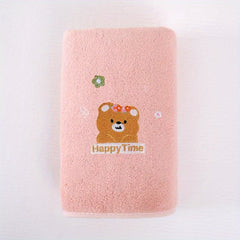 Cute Bear Embroidered Hand Towel, Quick Drying Coral Fleece Face Towel
