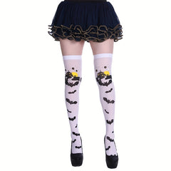 Bat Print Thigh High Socks Halloween Over The Knee Stockings