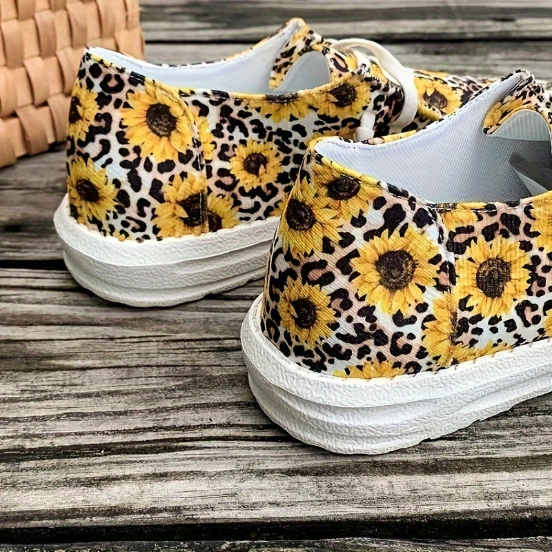 Sunflower Pattern Flat Shoes Women's Shallow Mouth Casual Shoes