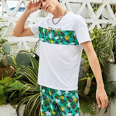 Coconut Tree Print T-shirt & Drawstring Shorts Set for Men