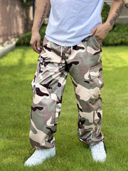Men's Camo Cargo Pants Active Elastic Waist Drawstring Loose Pants