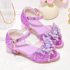 Butterfly Sequin High Heeled Sandals for Girls Lightweight Dress Shoes
