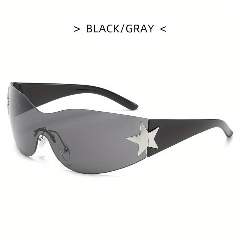 Y2K Wrap Around Sunglasses Cyberpunk Star Decor UV400