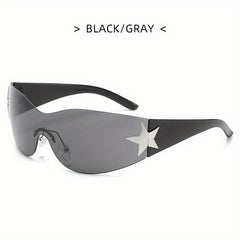 Y2K Wrap Around Sunglasses Cyberpunk Star Decor UV400