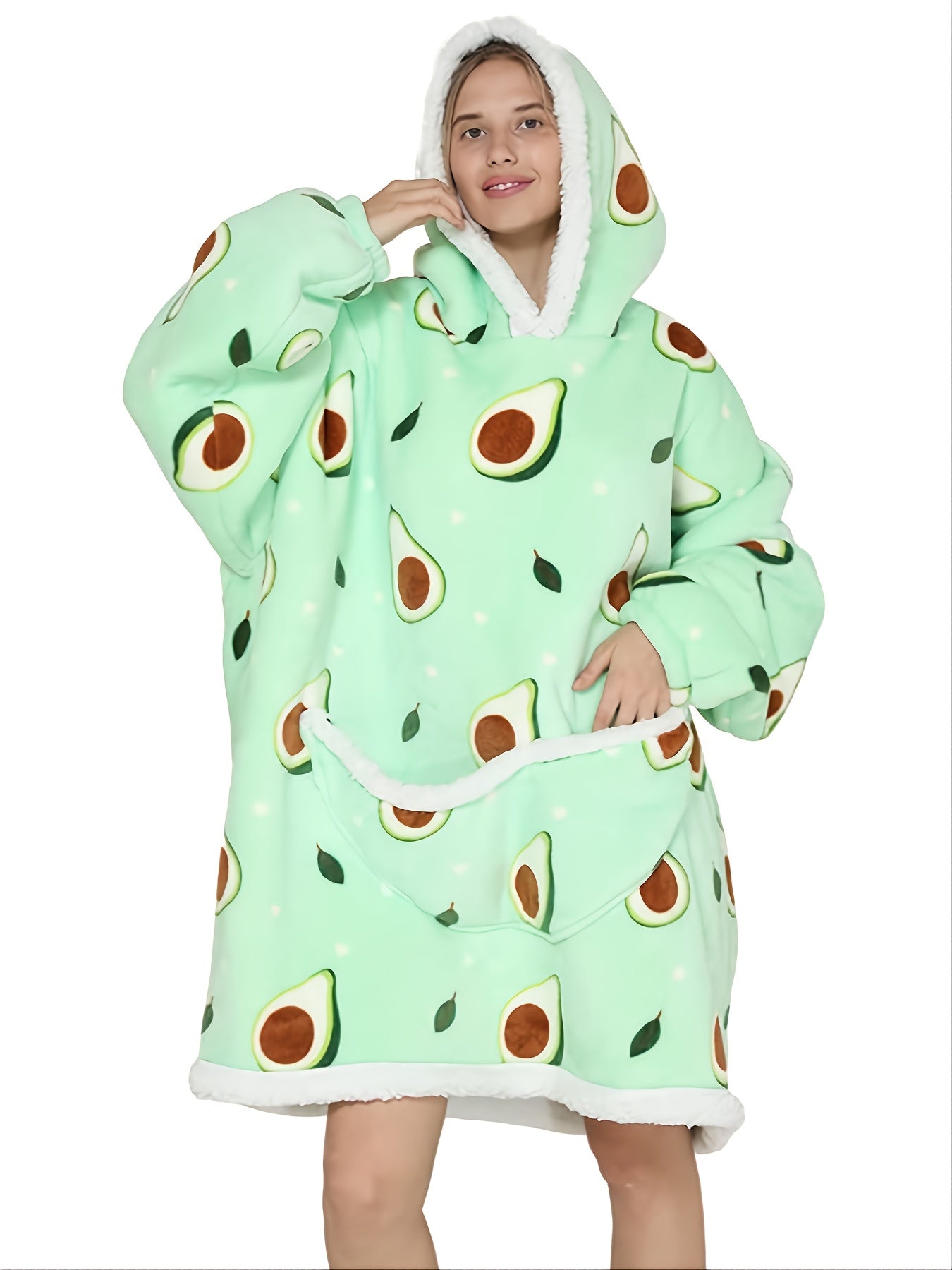 Fruit Pattern Hooded Flannel Robe Warm & Cozy Lounge Wear