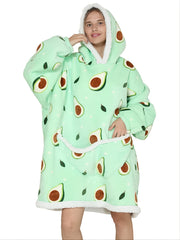 Fruit Pattern Hooded Flannel Robe Warm & Cozy Lounge Wear