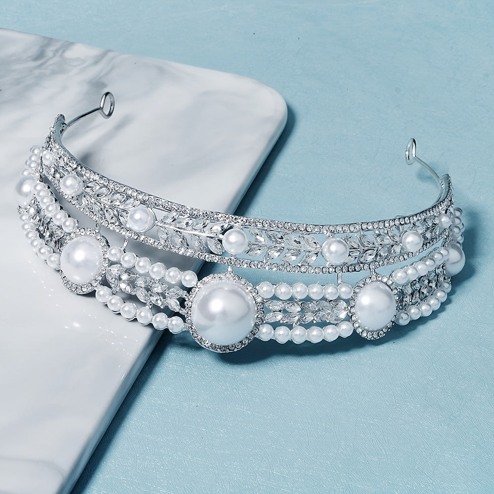 Rhinestone Faux Pearl Crown Hairband Headband Party Favor Decorations