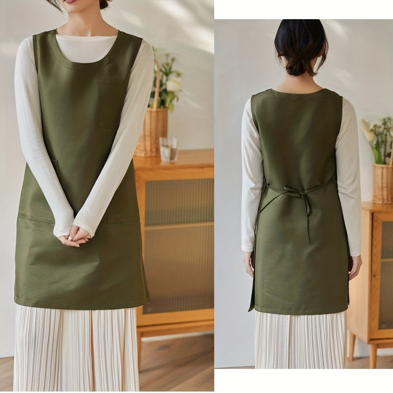Adjustable Dress Style Apron with Pockets for Chef Gardening Cooking Baking